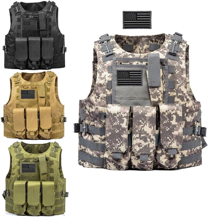 AZB Tactical Vest Adjustable Airsoft Paintball Vest with Removable Pouch - Image 1